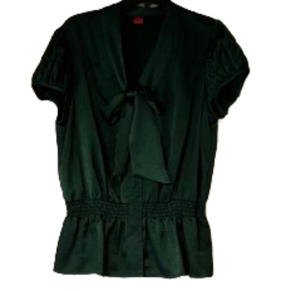Sunny Leigh Green Tie Neck Blouse with Cinched Waist - XL - Picture 3 of 4